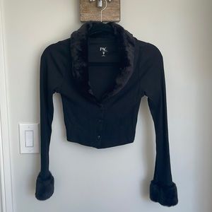 Black Cardigan Fur Collar